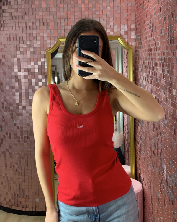 Canotta VICOLO a costine con logo, ROSSO