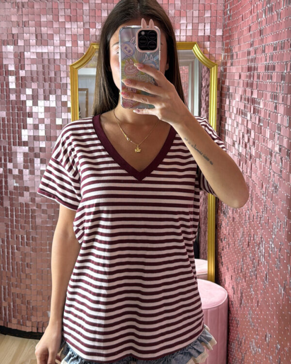 T-shirt PHILIA LOFT a V fantasia a righe , VARI COLORI