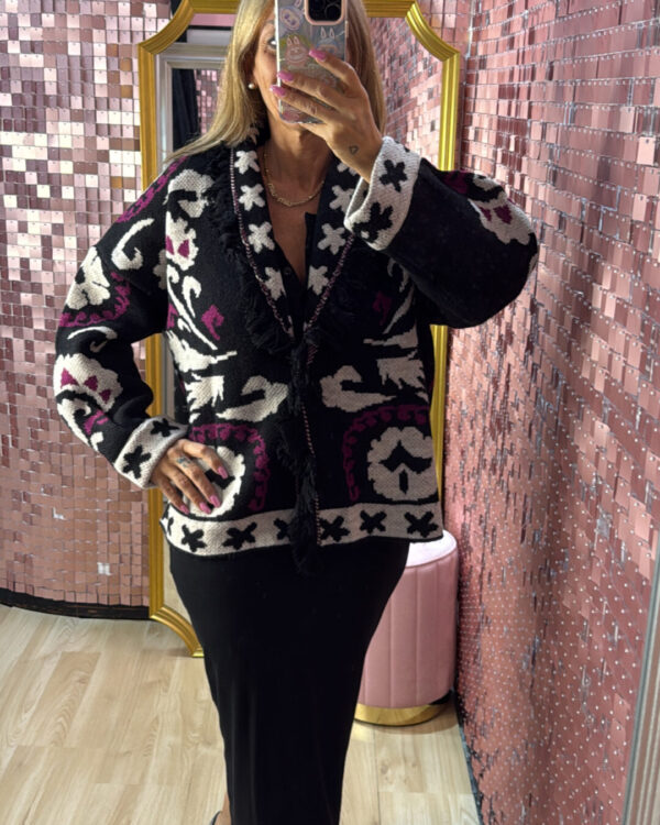 Cardigan VICOLO con frange a 1 bottone , NERO