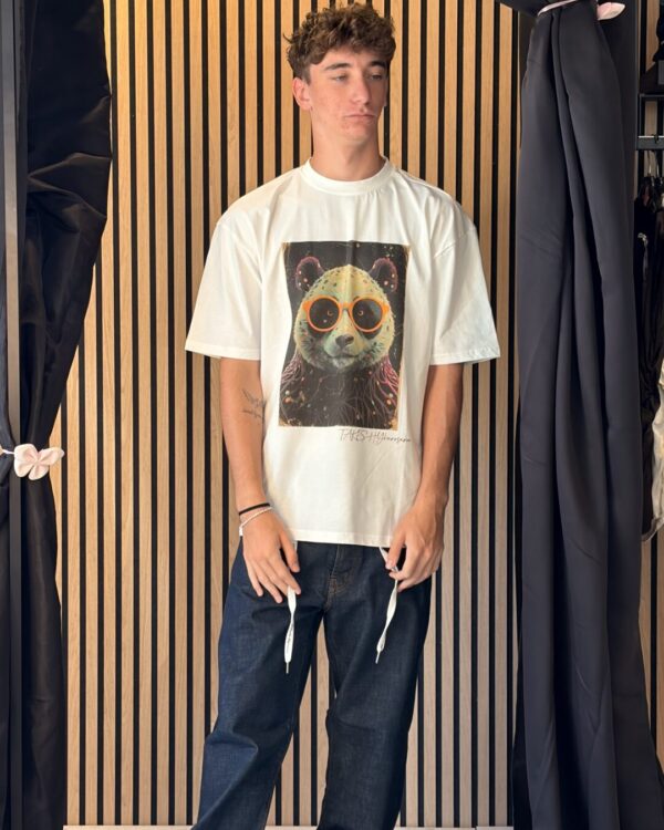 T-shirt TAKESHY KUROSAWA con stampa frontale panda con occhiali