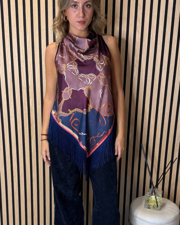 Top MOTEL scollo all'americana con frange, BLU
