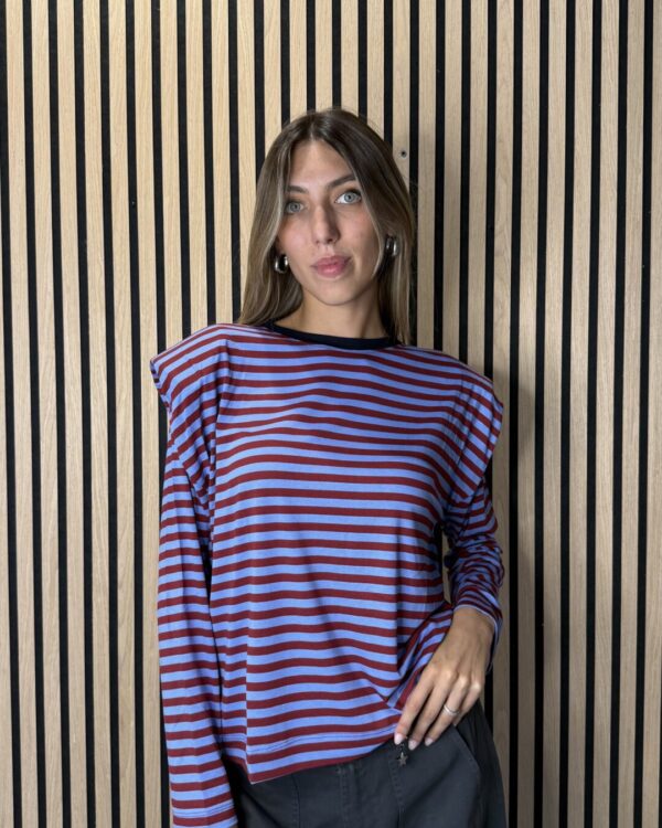 T-shirt HAVEONE con spalline imbottite a righe con collo a contrasto