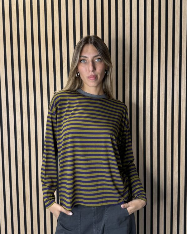 T-shirt HAVEONE a scatoletta a righe con collo a contrasto