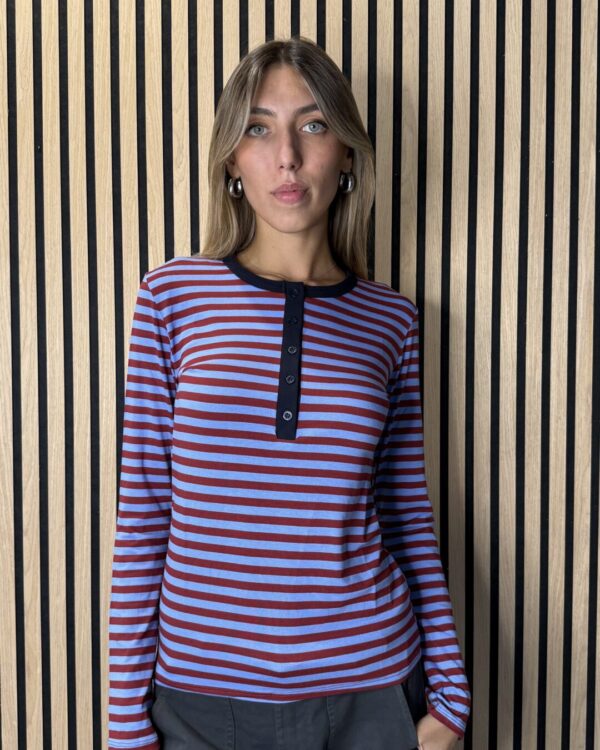 T-shirt HAVEONE serafino a righe con collo a contrasto, VARI COLORI