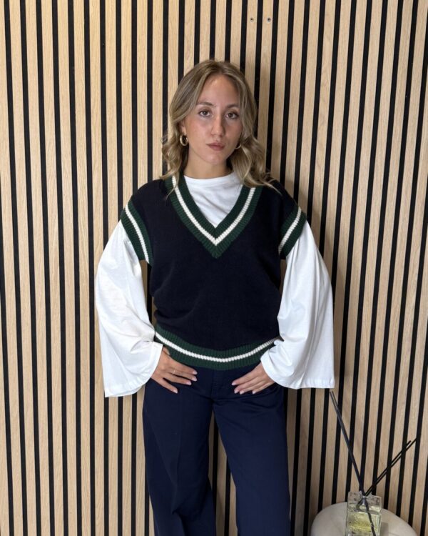Gilet VICOLO bicolor con scollo a V , Blu Verde Panna