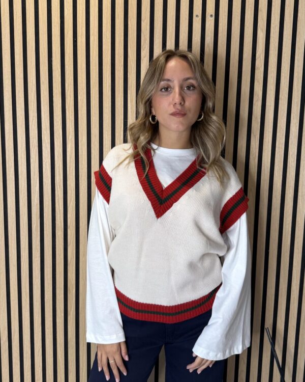 Gilet VICOLO con scollo a V, Panna Rosso Verde