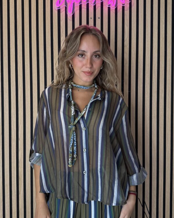 Camicia HAVEONE con fantasia rigata oliva