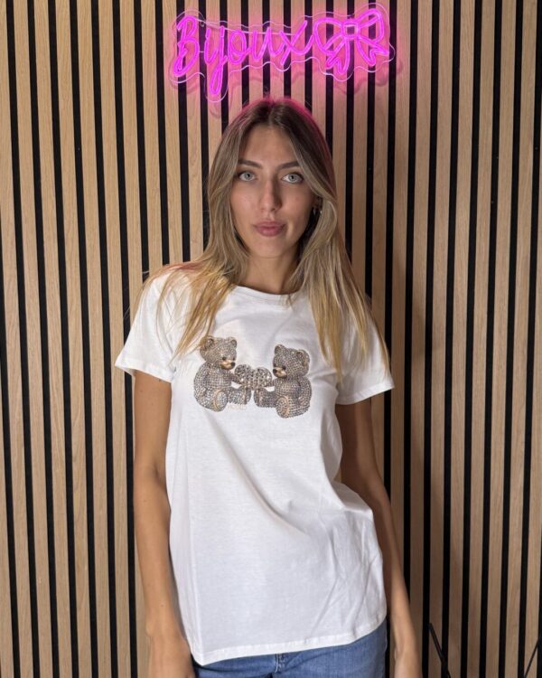 T- shirt in strass con due orsetti & cuore