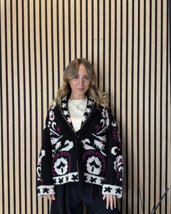 Cardigan VICOLO con frange a 1 bottone , NERO